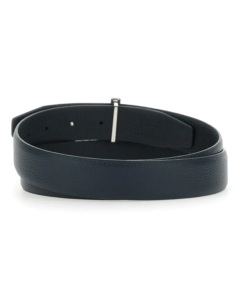 Tom Ford Men's Belt Reversible T-Buckle Blue Leather Calf Blue
