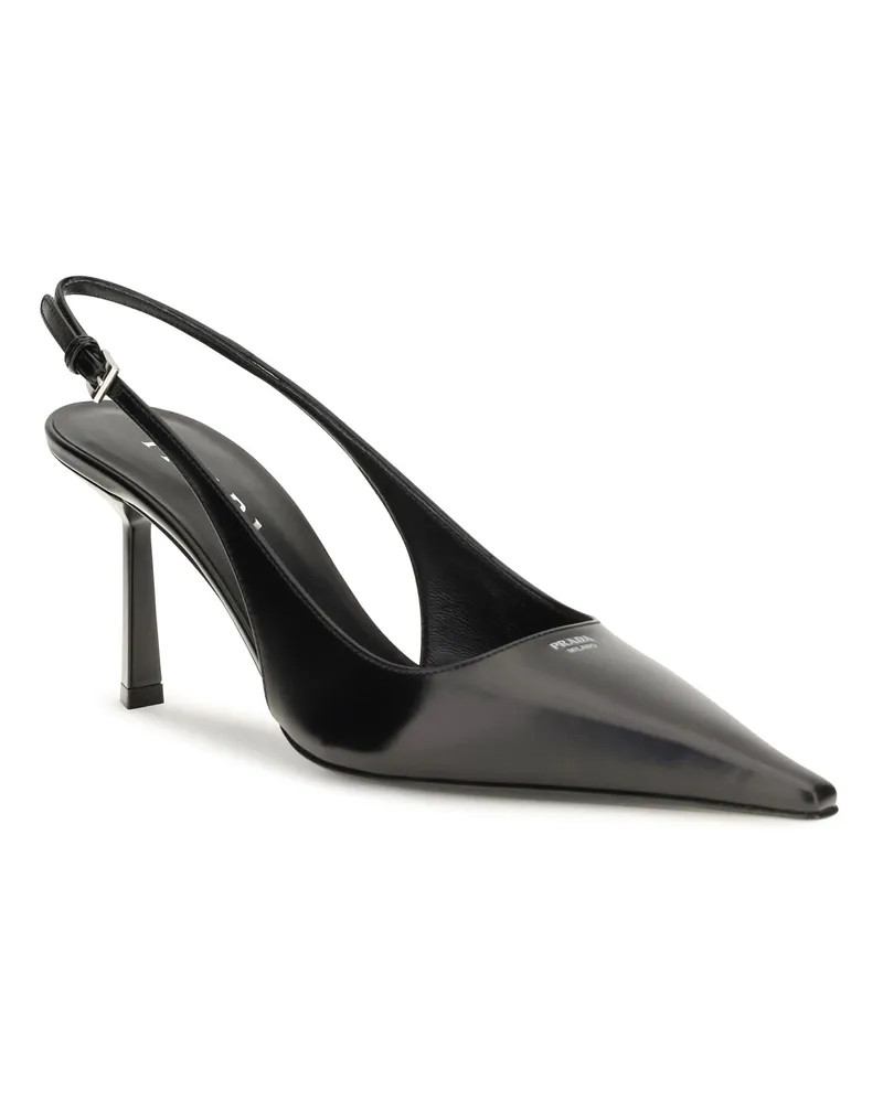 Prada Women's Leather Slingback Pumps Nero High Heel Shoes Black
