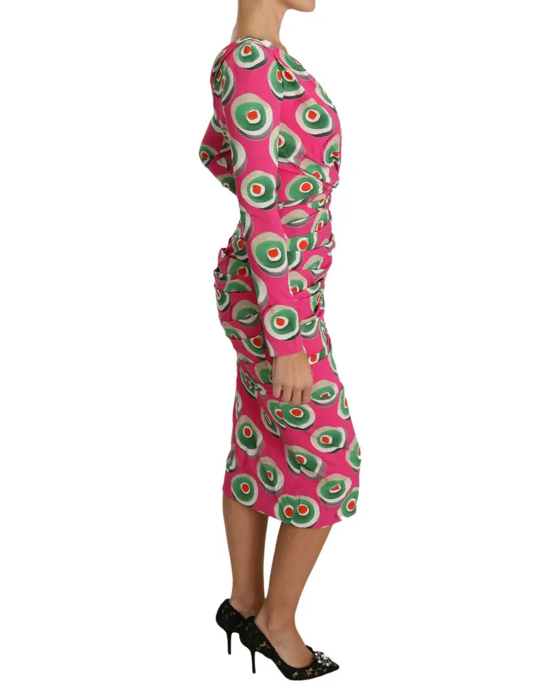 Dolce & Gabbana Women's Pink Silk Cup Cake Sheath Stretch Dress Pink