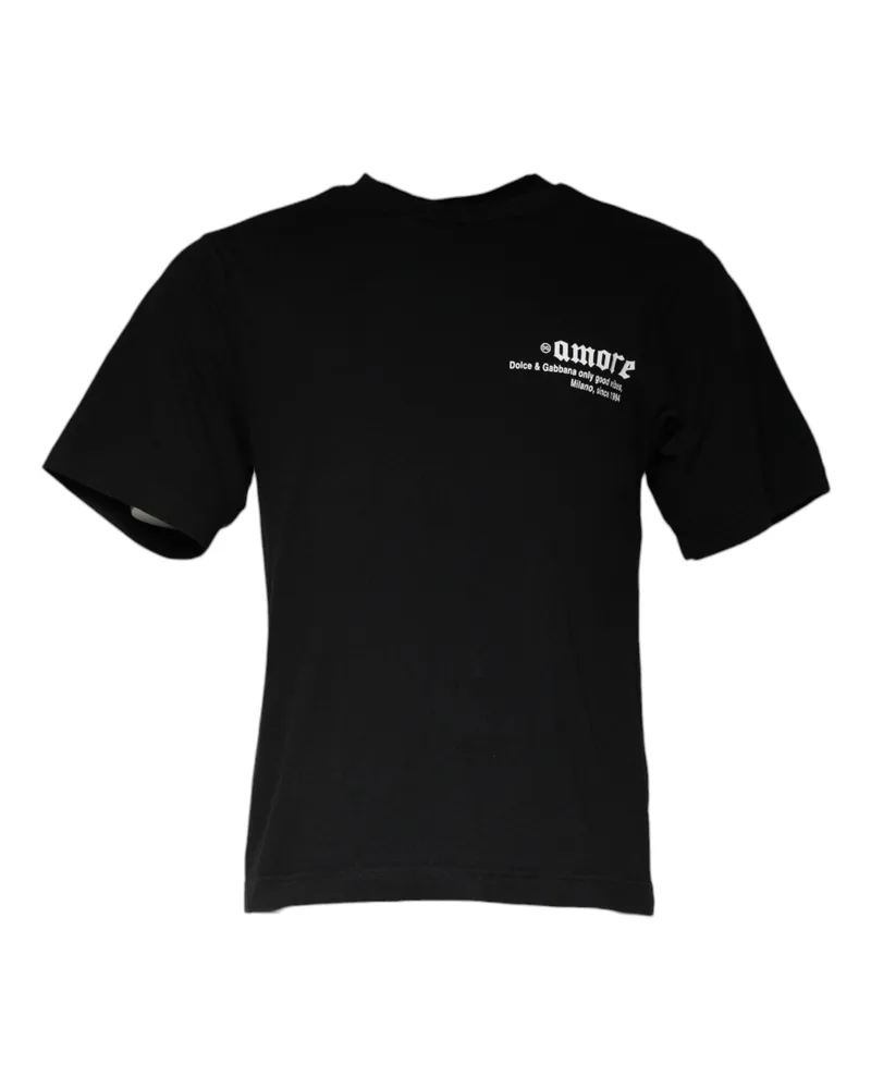 Dolce & Gabbana Men Black Amore Print Cotton Crew Neck T-Shirt Black