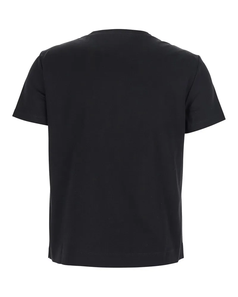 Max Mara Women Black Cotton T-Shirt With Embroidered Logo T-Shirts & Jerseys Black