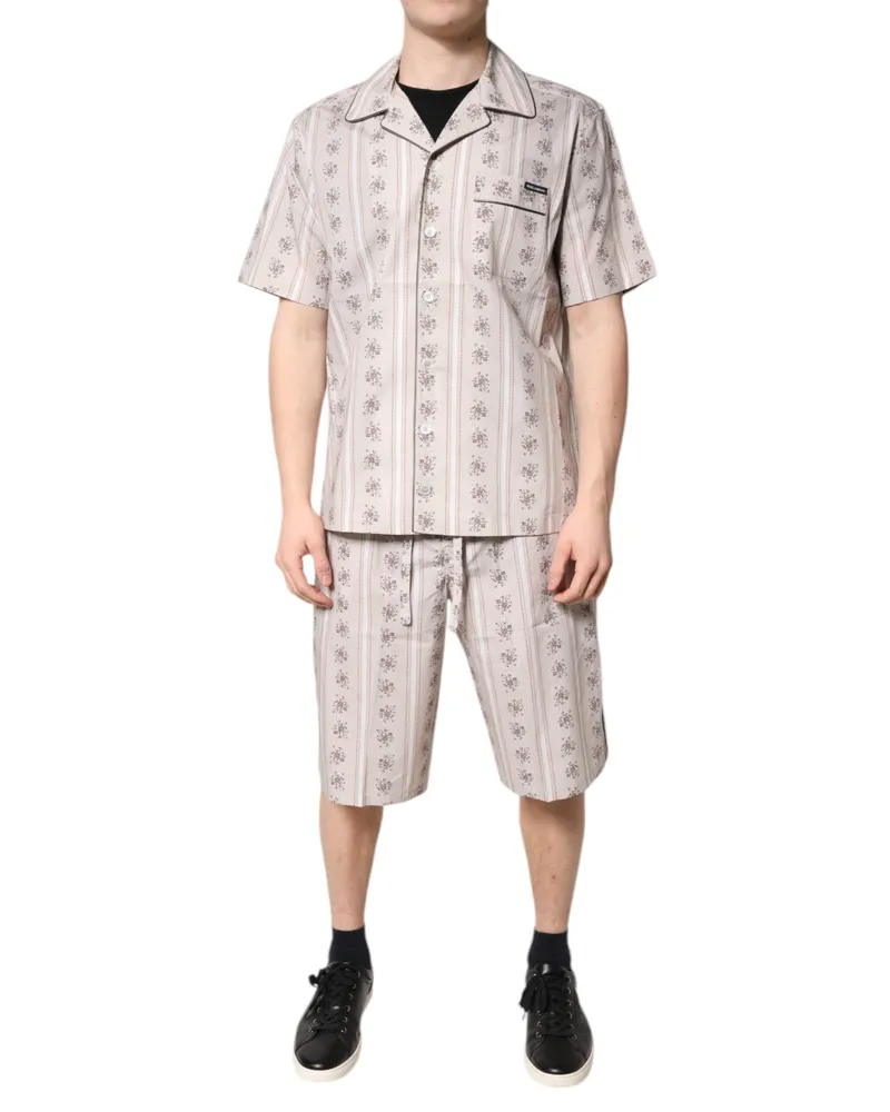 Dolce & Gabbana Beige Floral Print Cotton Men Pajama Set Sleepwear Clothing Beige