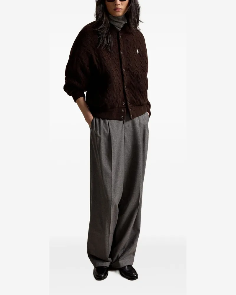 Ralph Lauren Cable-Knit Wool-Cashmere Bomber Jacket — Brown Brown