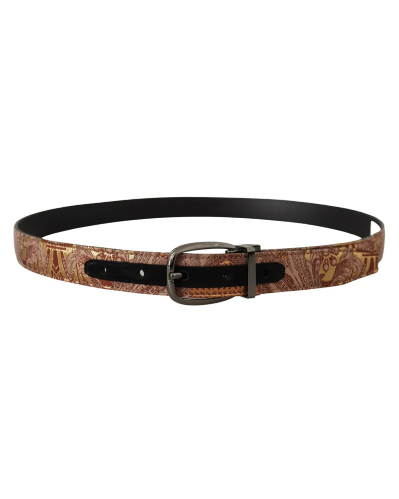 Dolce & Gabbana Paisley-Embossed Leather Belt — Multicolor Multicolor