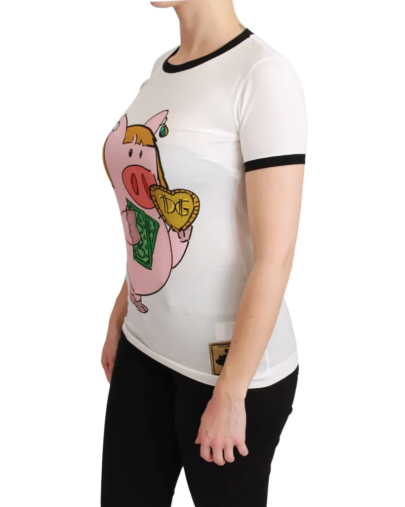 Dolce & Gabbana Graphic Pig Motif T-Shirt — White White