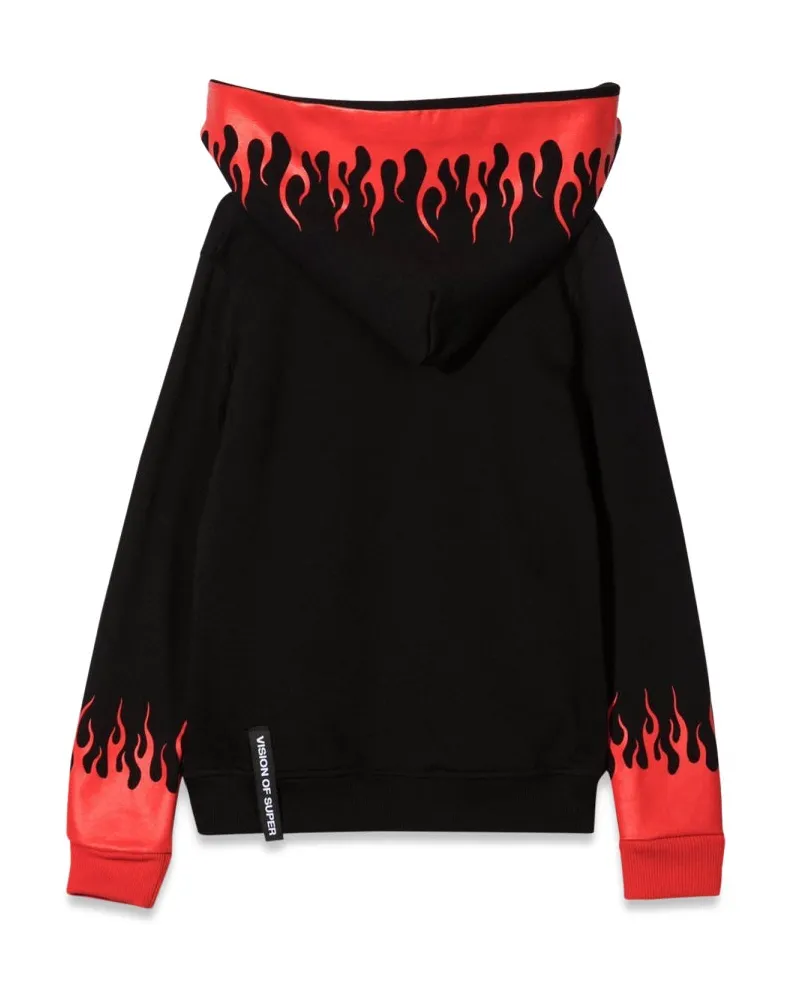 Vision Of Super Red Flame-Graphic Cotton Hoodie — Black Black