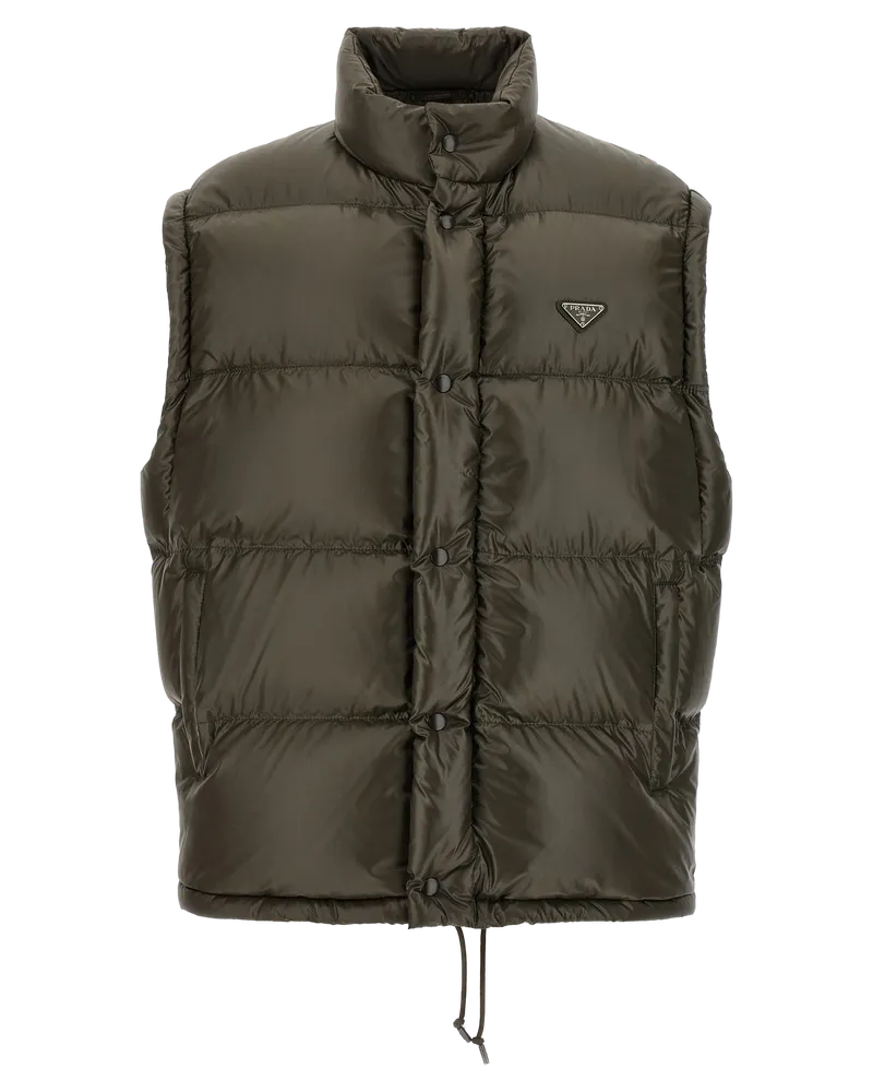 Prada Men's Gray Recycled Polyamide Full-Length Jacket Clothing Gray