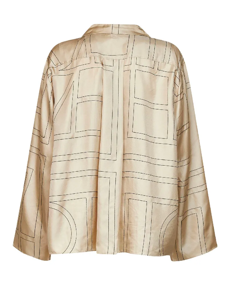 Totême Women's Silk Pyjama Shirt Ivory Monogram Beige
