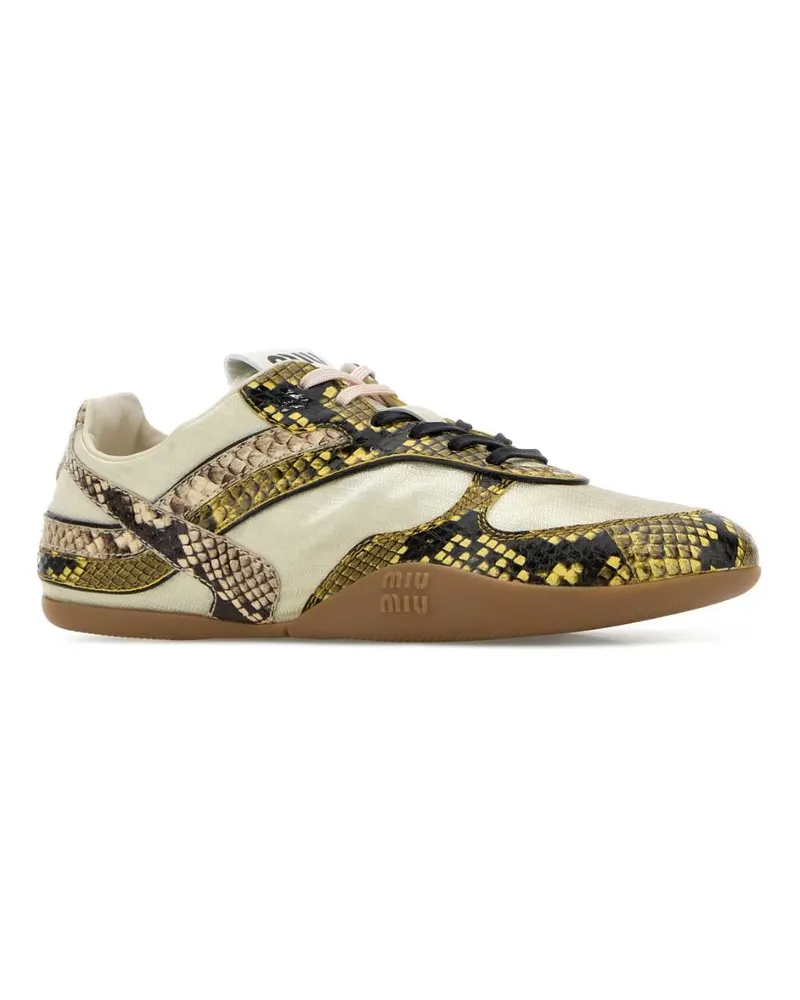 Miu Miu Women's Multicolor Fabric And Leather Sneakers Avorio+giallo White