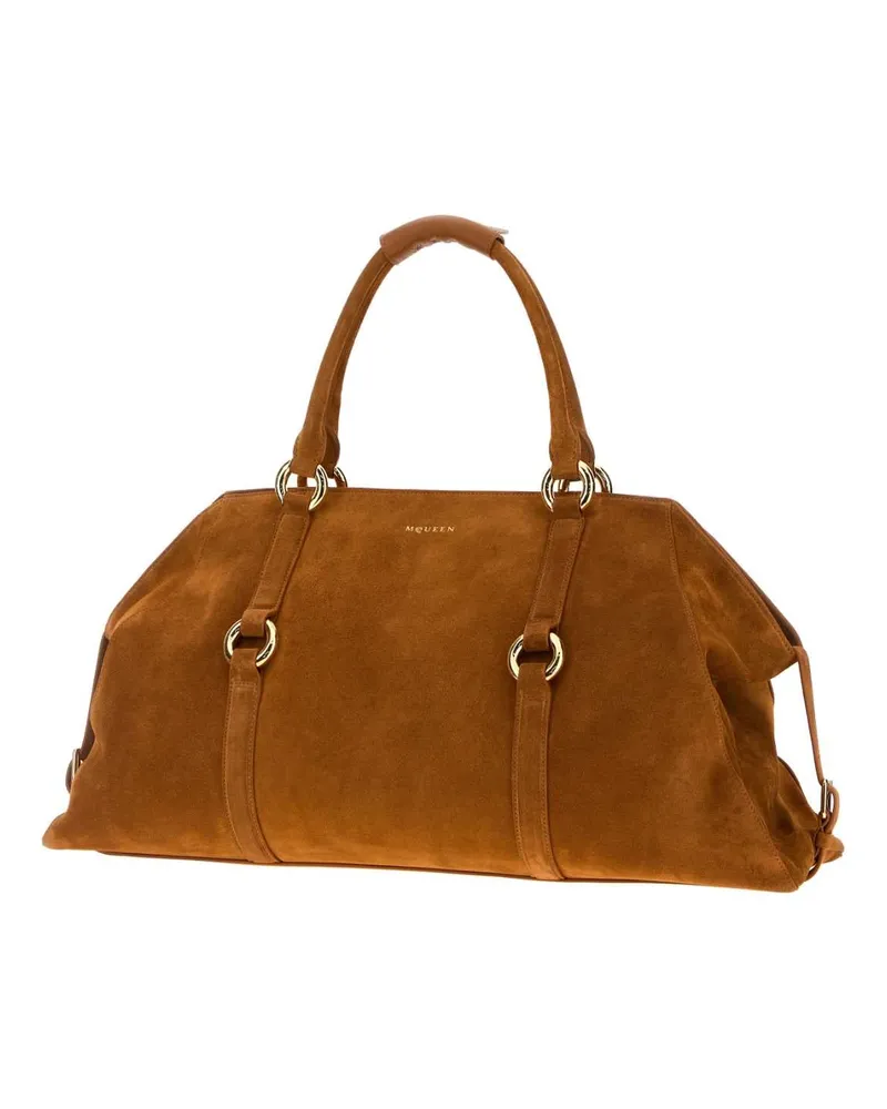 Alexander McQueen Men's Caramel Suede Farringdon Maxi Handbag Tangold Calf Skin Borse A Mano Brown