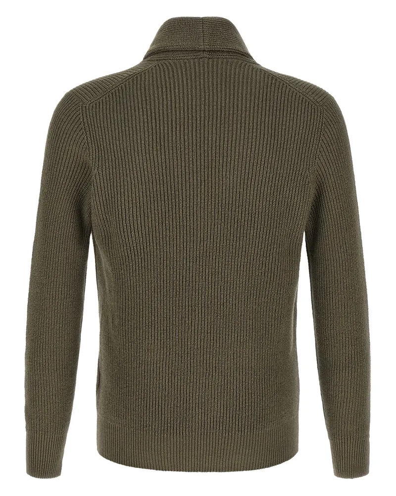 Brunello Cucinelli English Rib Malfilé Cotton Cardigan — Olive Green Olive