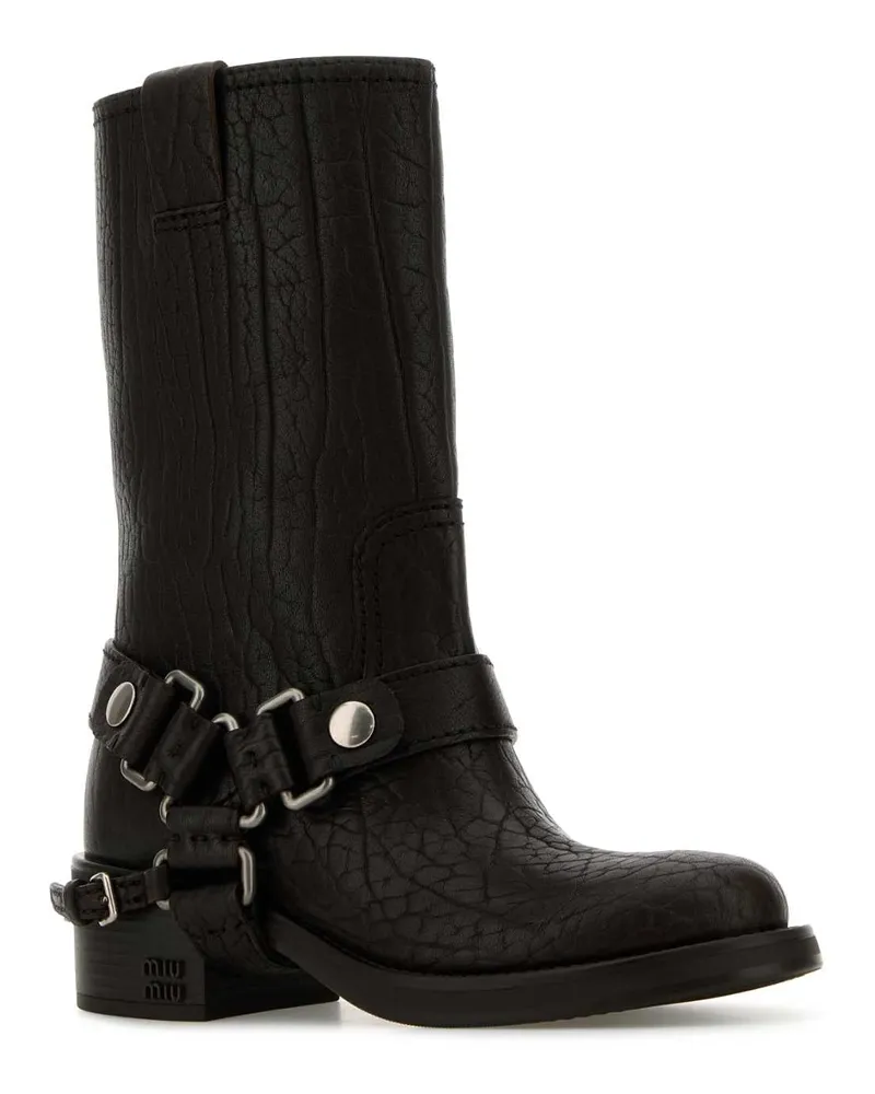 Miu Miu Women's Dark Brown Leather Ankle Boots Palissandro Vitello Stivali Brown