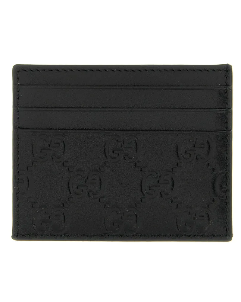Gucci GG Embossed Leather Card Case — Black Black