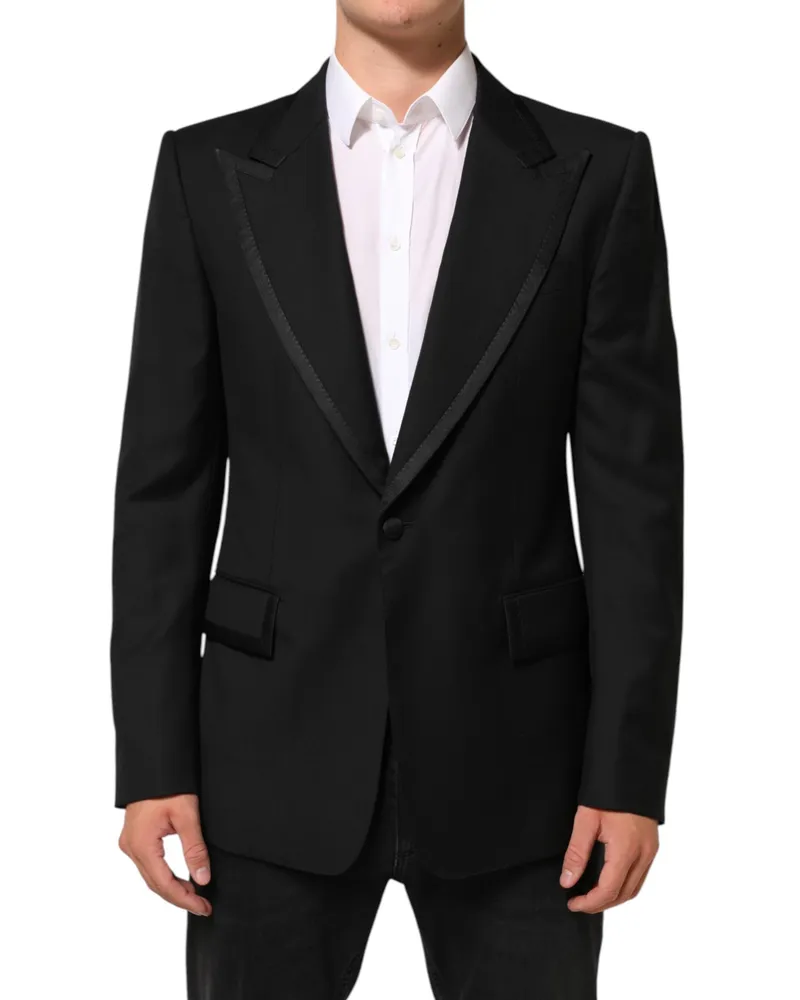 Dolce & Gabbana Black Wool 1 Button Suit Jacket Men Blazer Pl+se+wv Black