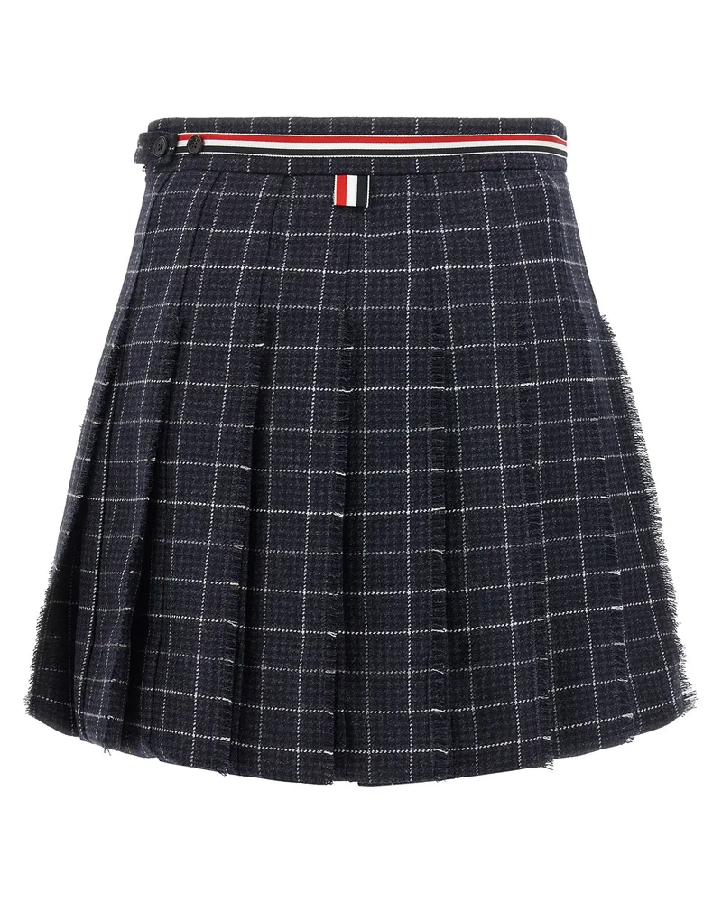 Thom Browne Wool Pleated Tweed Skirt — Blue Blue