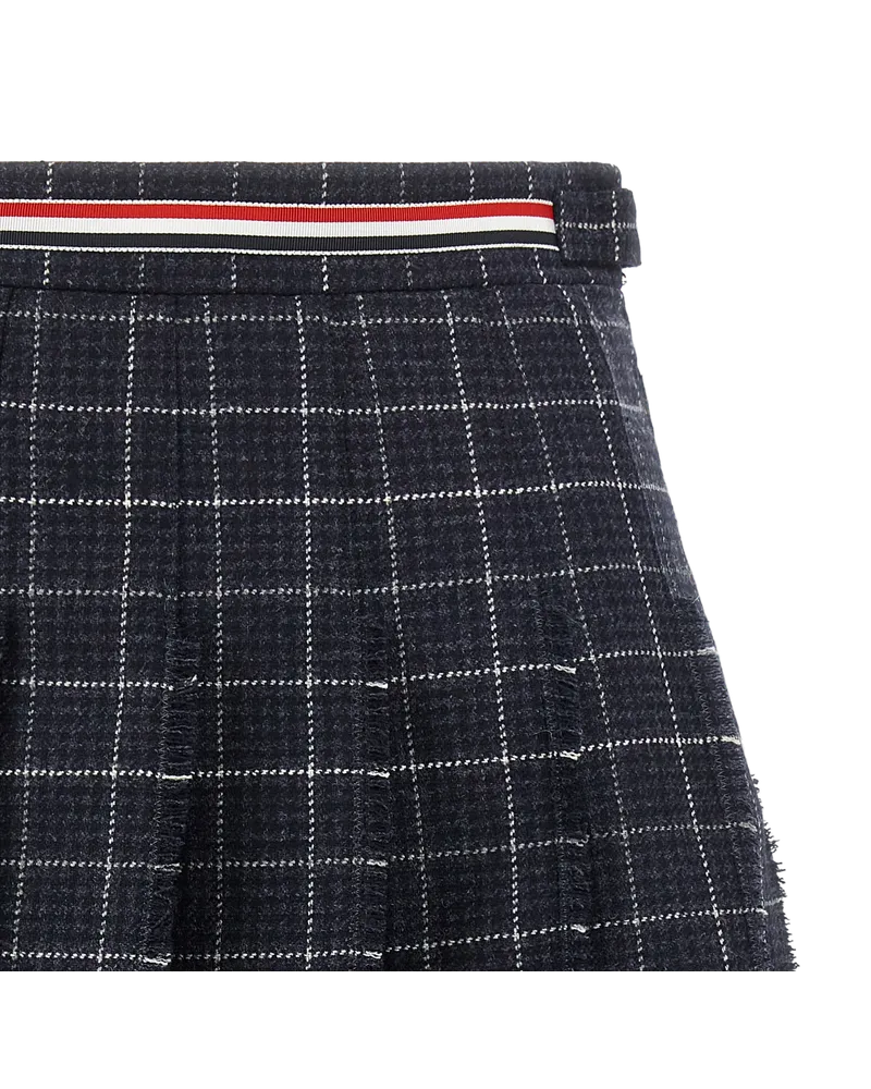 Thom Browne Wool Pleated Tweed Skirt — Blue Blue