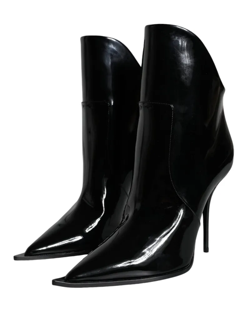 Dolce & Gabbana Women's Black Patent Leather Pointed Ankle Boots Shoes Black