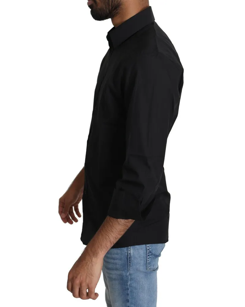 Dolce & Gabbana Black Cotton Formal Dress Men Top Shirt Black