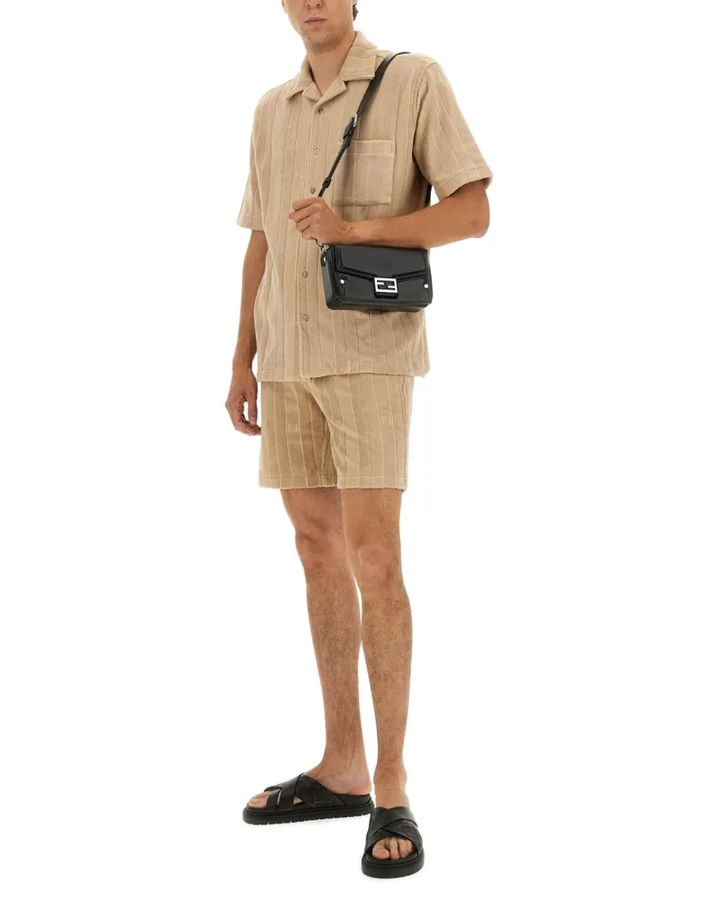 Fendi Cotton Pinstriped Bermuda Shorts — Beige Beige
