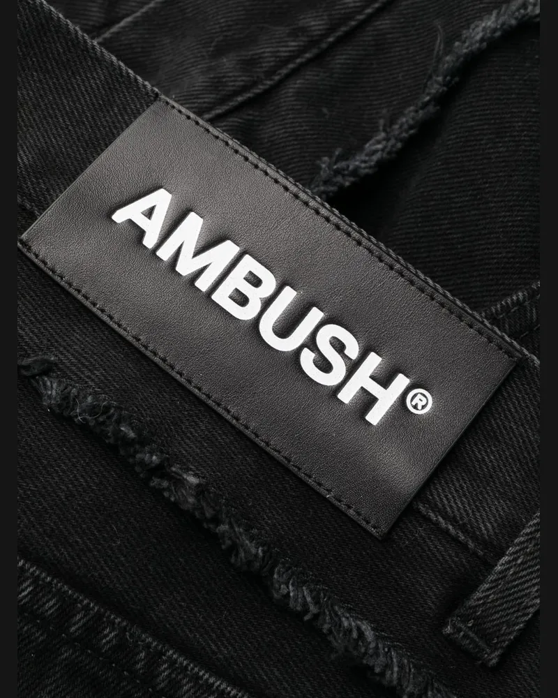 AMBUSH Frayed-Trim Loose Jeans — Black Black