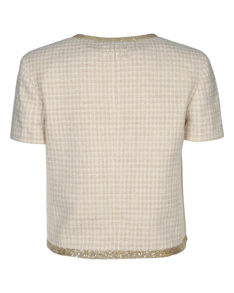 Miu Miu Women's Metallic-Trimmed Tweed Jacket Beige Polyester Beige