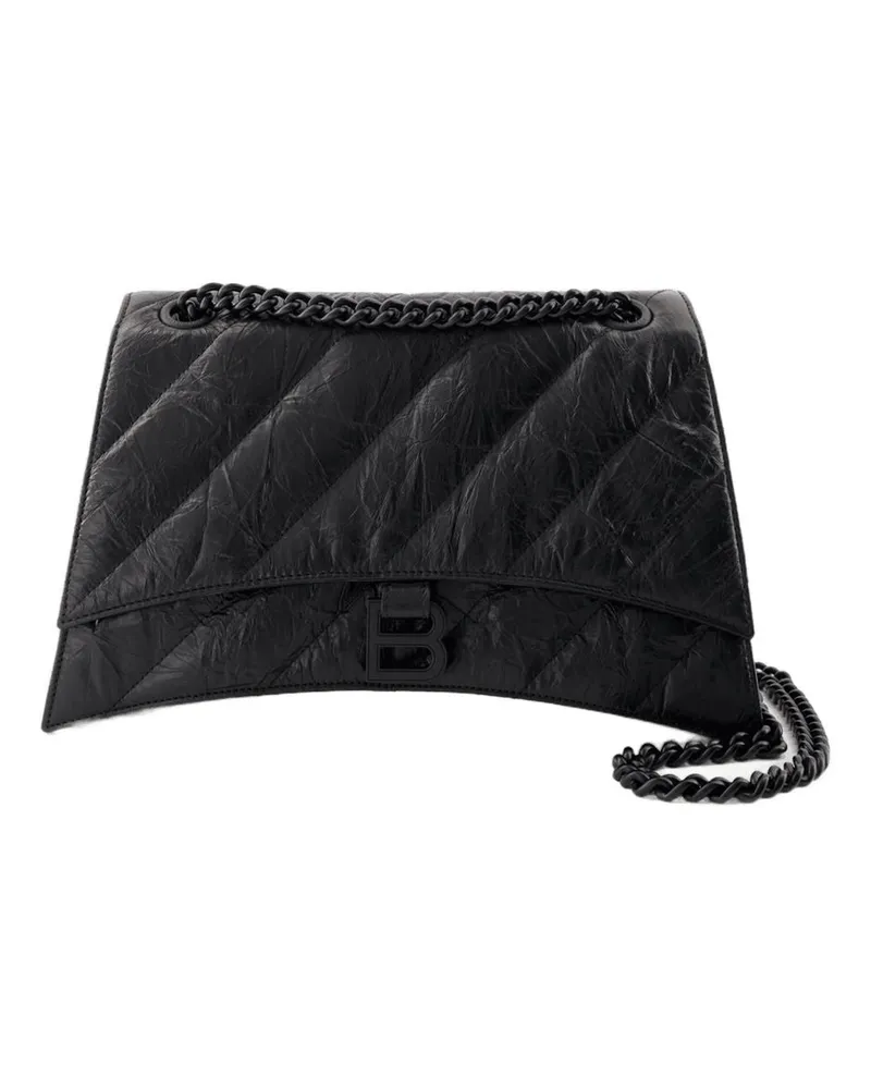 Balenciaga Women's Crush Chain M Shoulder Bag -  Leather Black Calfskin Shoulder-Hobo-Bags Black