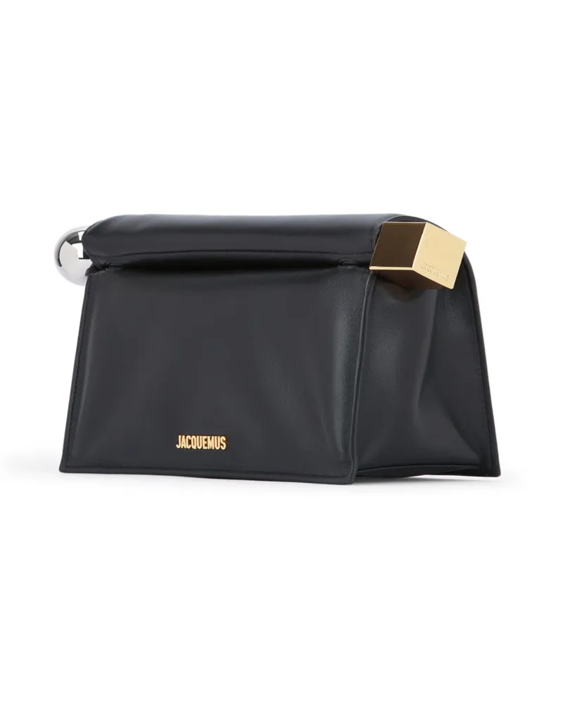 Jacquemus Women's La Pochette Rond Carre Black Cotton Lamb Leather Borse A Mano Bag Black