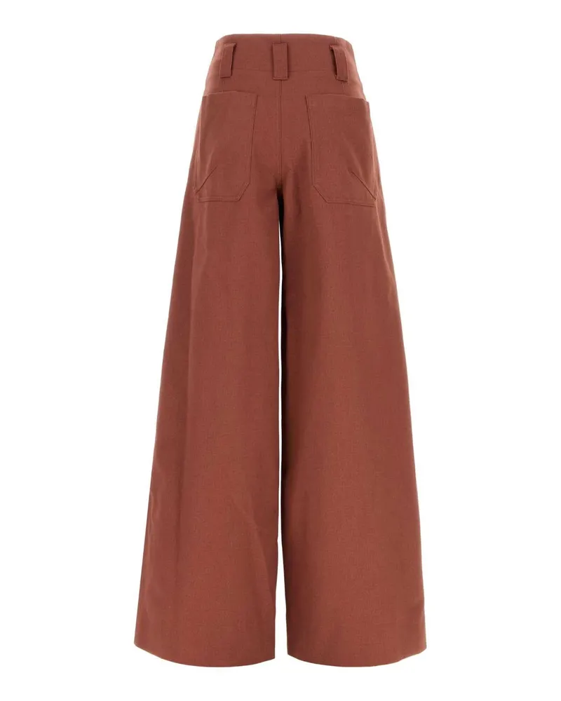 Chloé Women's Red Cotton Wide-Leg Pant Tawnyred Exterior: Pantaloni Trousers Red