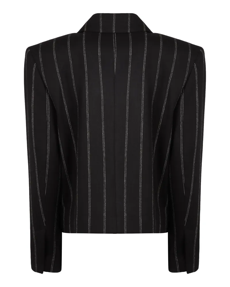 THE MANNEI Women's Double-Breasted Pinstripe Blazer Black Wool Blazers Jacket Black