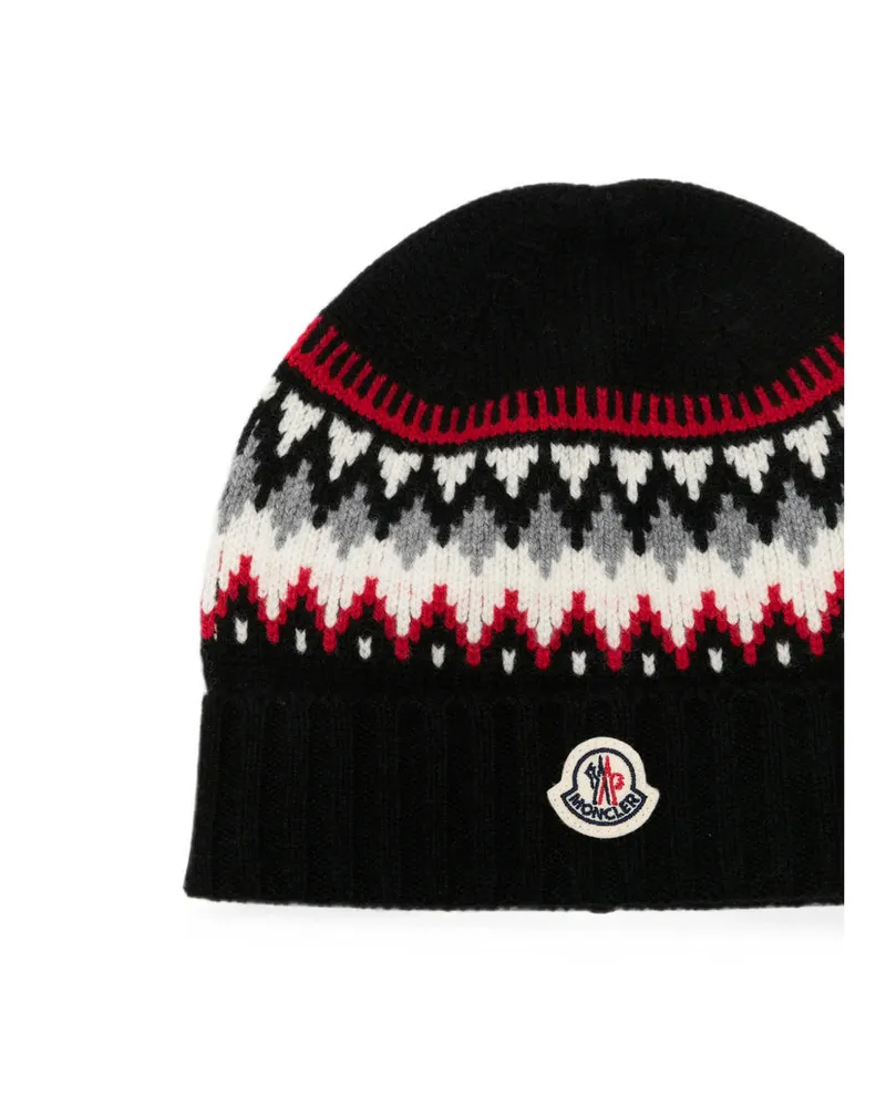 Moncler M1241L2954 Fair Isle Knit Winter Hat — Black Black
