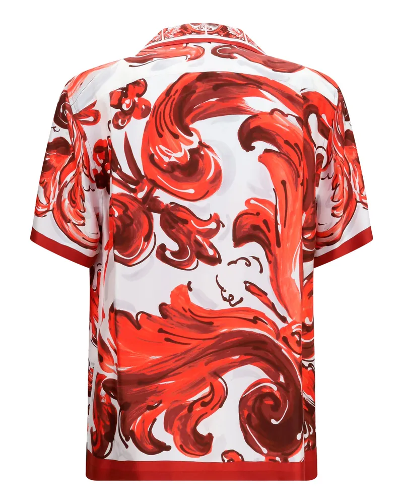 Dolce & Gabbana Men's Maiolica Print Hawaii Shirt Silk Twill 1l Rubino Maiolica