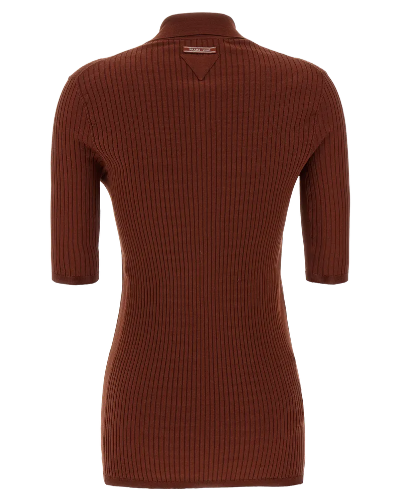 Prada Ribbed Cotton Polo Shirt — Brown Brown