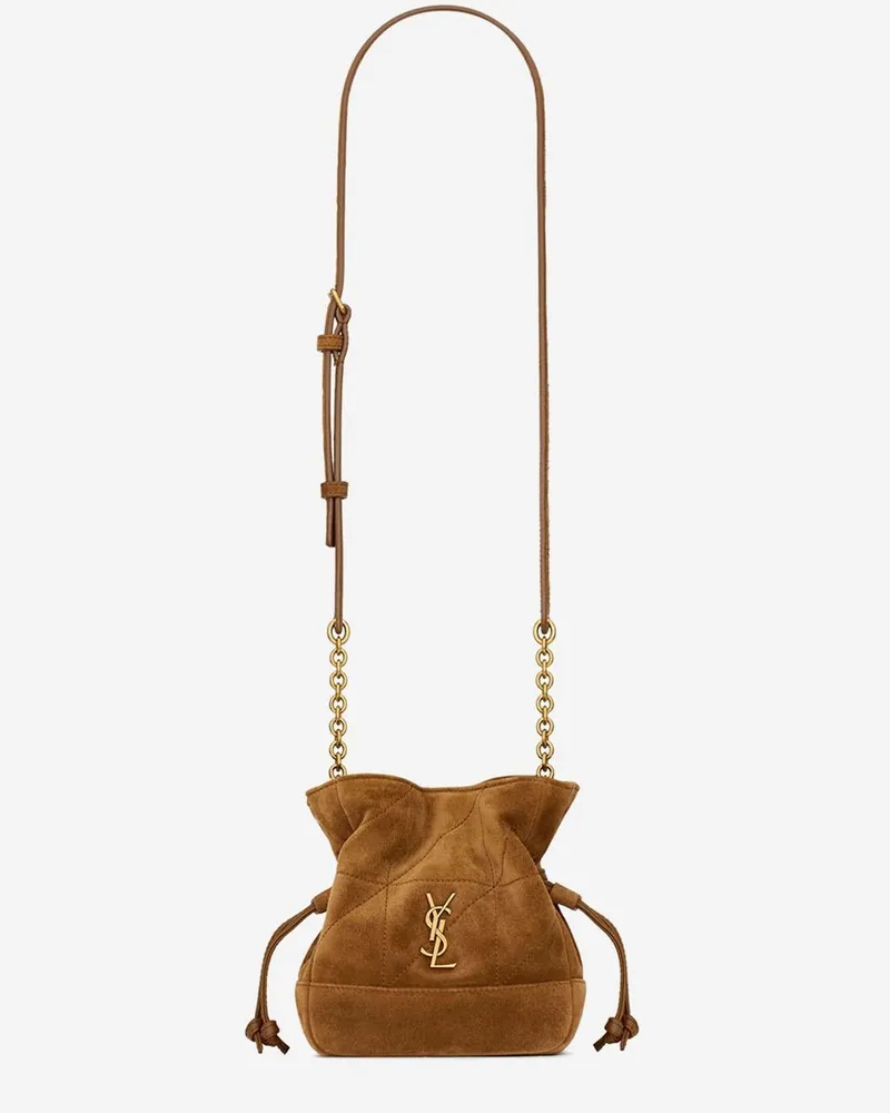 Saint Laurent Suede Drawstring Shoulder Bag — Brown Brown