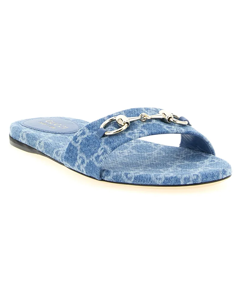 Gucci Women's Blue Cotton Slides Shoe Blue