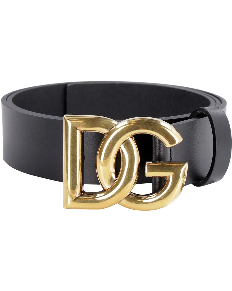 Dolce & Gabbana Men's Dg Buckle Leather Belt Black Calf Black