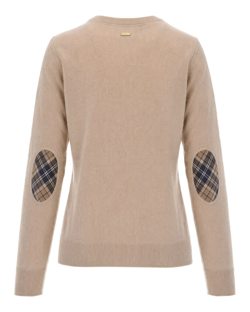 Barbour Wool-Cotton Blend with Tartan Trim Cardigan — Beige Beige