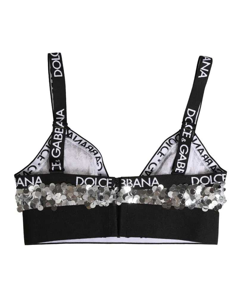Dolce & Gabbana Women Silver Sequined Triangle Soft Cup Bra Underwear Nylon Clothing Silver