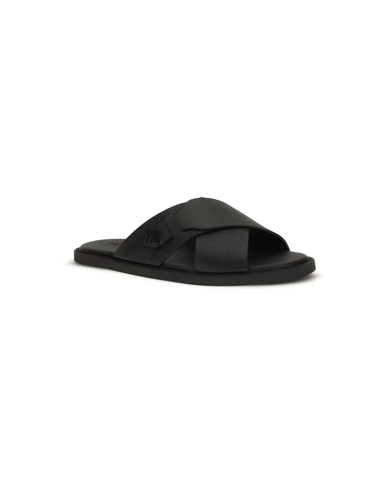 Fendi Men's Black Calf Leather Bos Taurus Flat Sandals Black