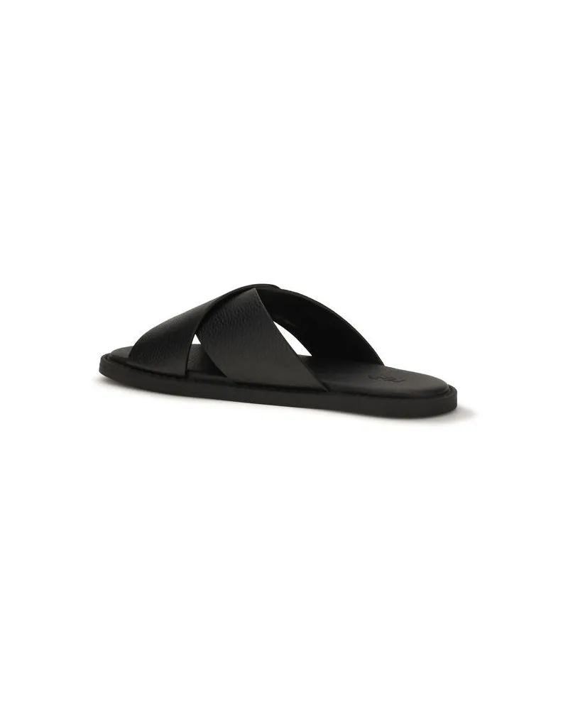 Fendi Men's Black Calf Leather Bos Taurus Flat Sandals Black