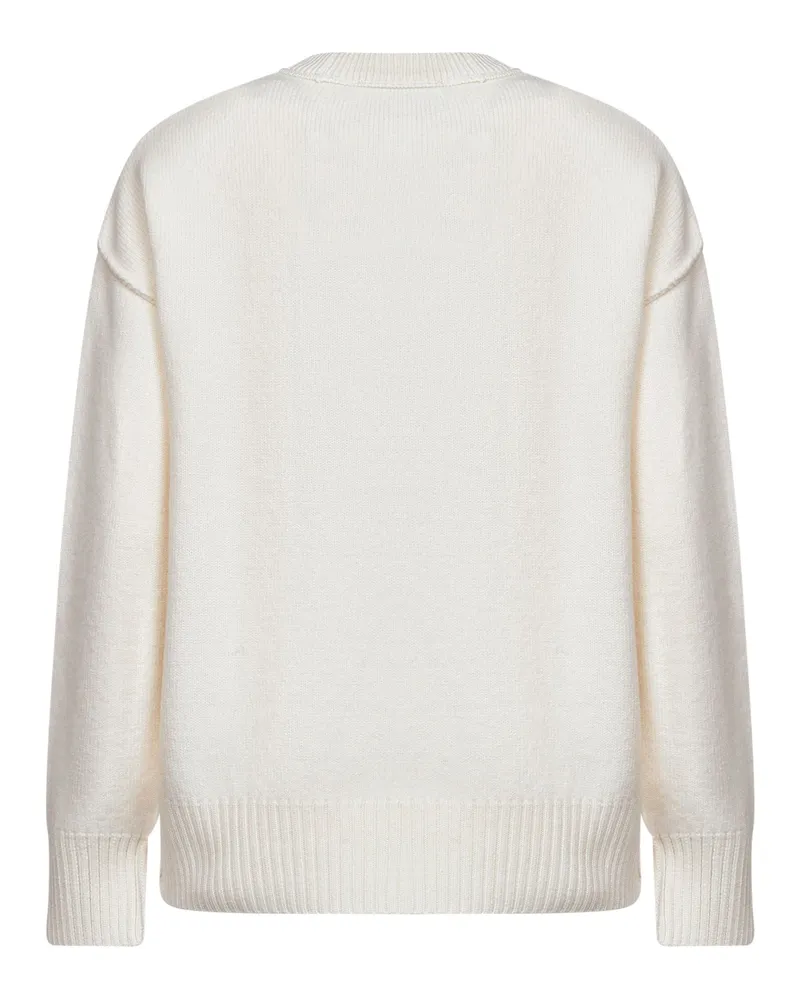 AMI Paris Women's Crewneck Sweater Ami De Cœur Ecru Ivory Silk 