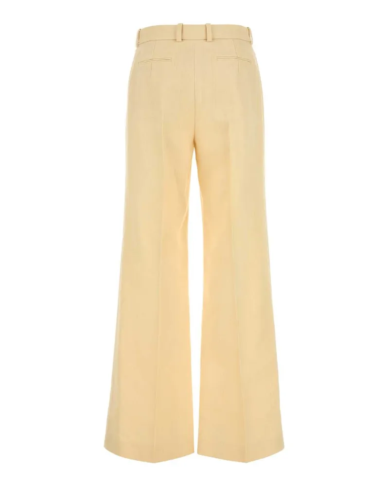 Chloé Women's Cream Canvas Wide-Leg Pant Strawbeige Exterior: Hemp Virgin Wool Pantaloni Beige