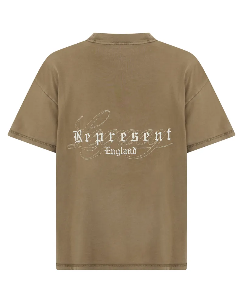 REPRESENT Embroidered Logo Cotton T-Shirt — Beige Beige