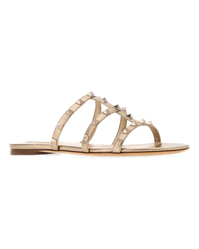 Valentino Garavani Women's Gold Leather Rockstud Slippers Skin Flat Shoes Gold