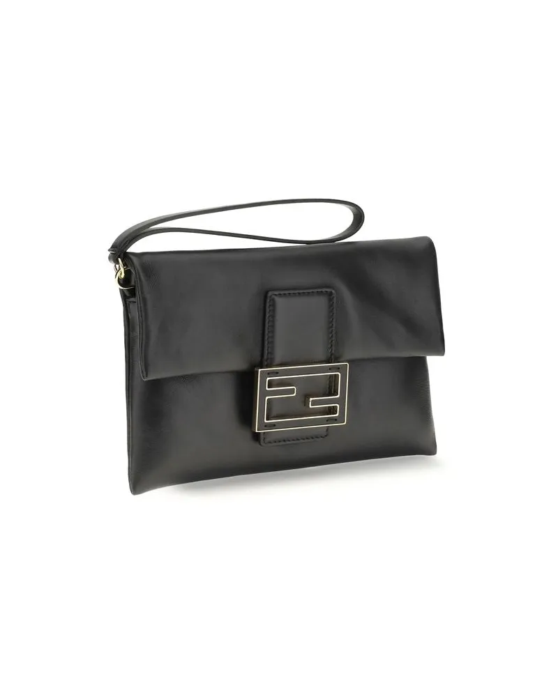 Fendi Women's Mamma Baguette Clutch Black Lamb Nappa Leather Black