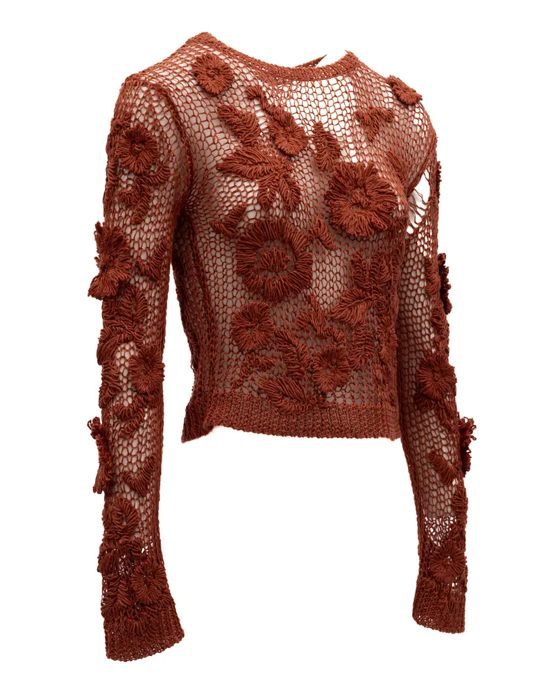Valentino Garavani Women's Rust Crochet Floral Top Brown Brown