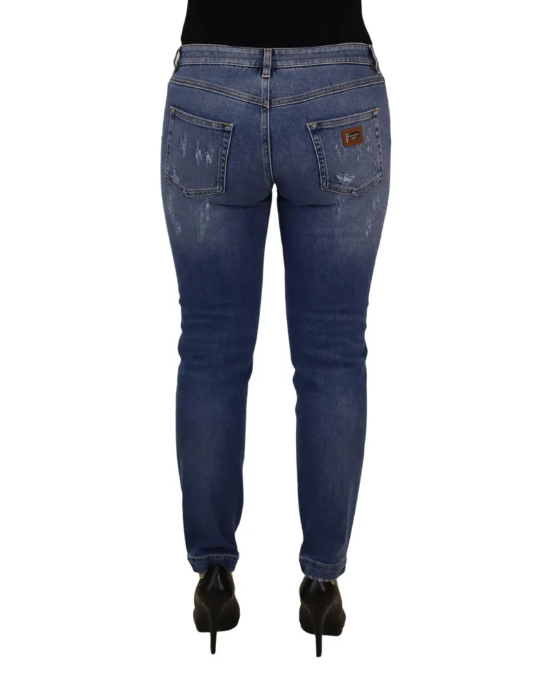 Dolce & Gabbana Women's Blue Washed Cotton Skinny Low Waist Denim Jeans Clothing Blue