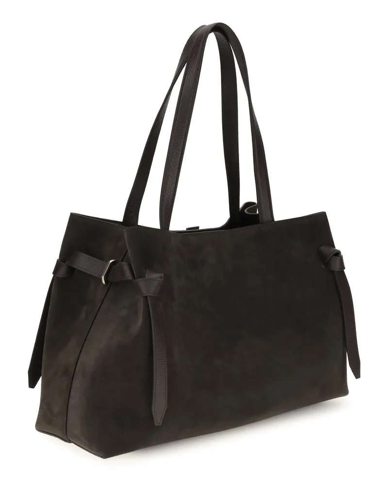 YUZEFI Women's Tote Bag Gyoza Suede Ganache Shoulder Brown