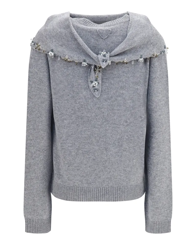 Prada Women's Sweater With Integrated Scarf Grey Cashmere Sweatshirts Gray