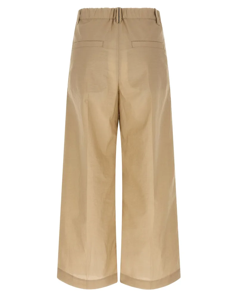 Brunello Cucinelli Techno Cotton Poplin A-Line Trousers — Beige Beige