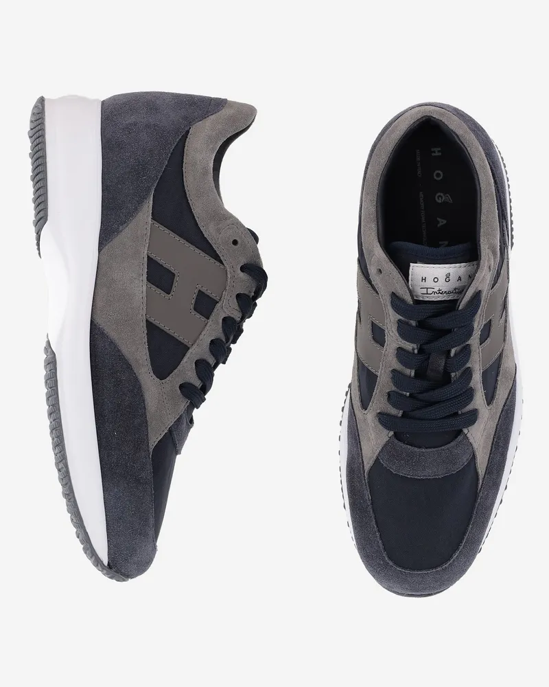 Hogan Men's Sneakers Interactive Suede-Mesh Multicolour Suede And Mesh Trainers Gray